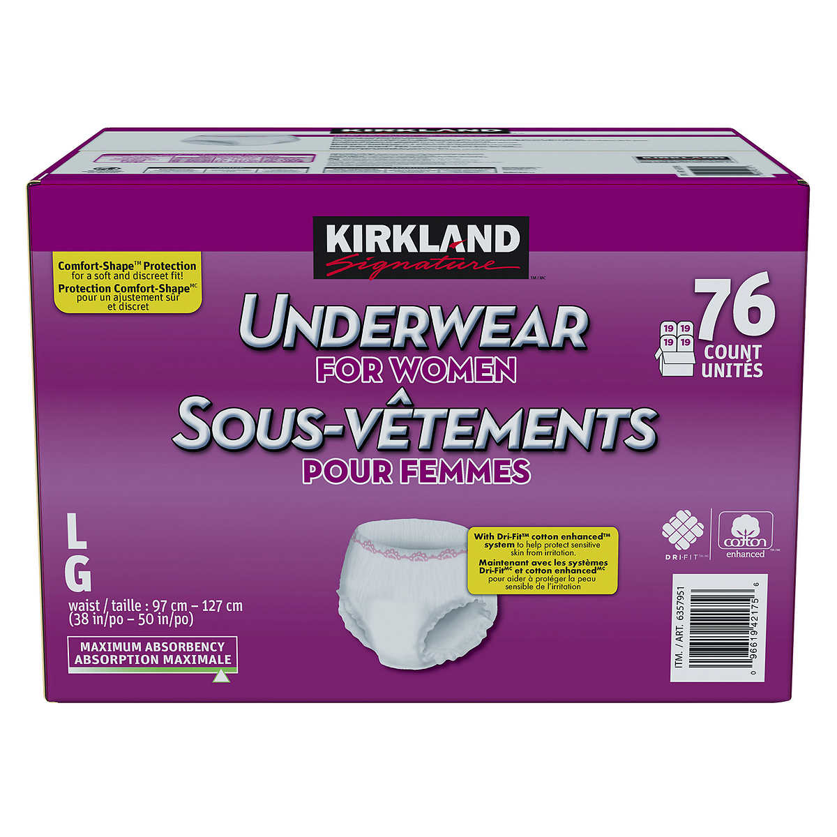 Kirkland Signature Protective Underwear Women Lg 72 Count